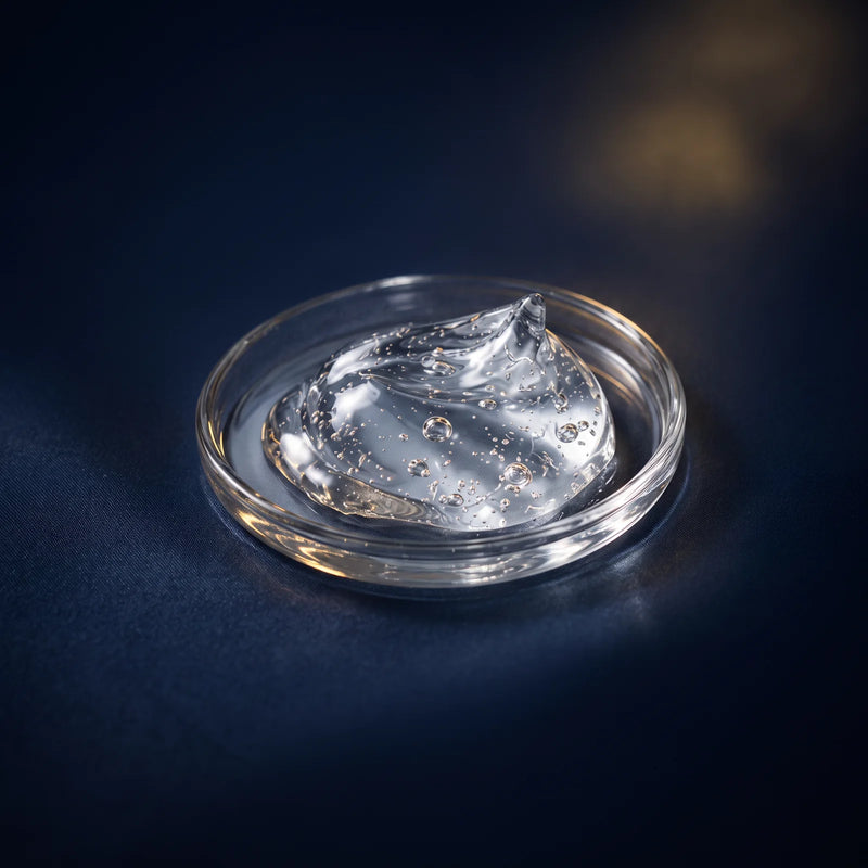 A drop of clear hyaluronic gel