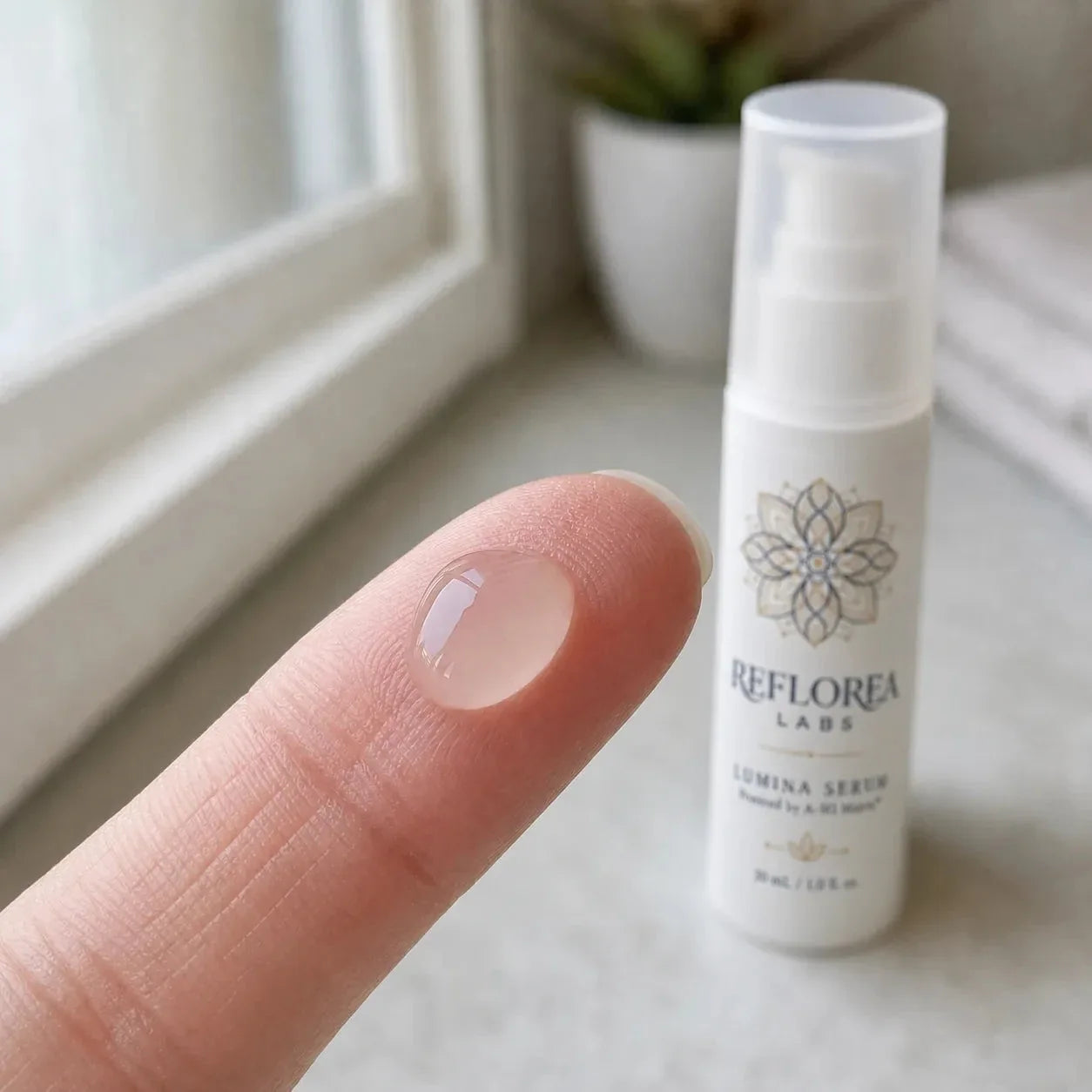 The Lumina formula on skin. A clear, light texture.